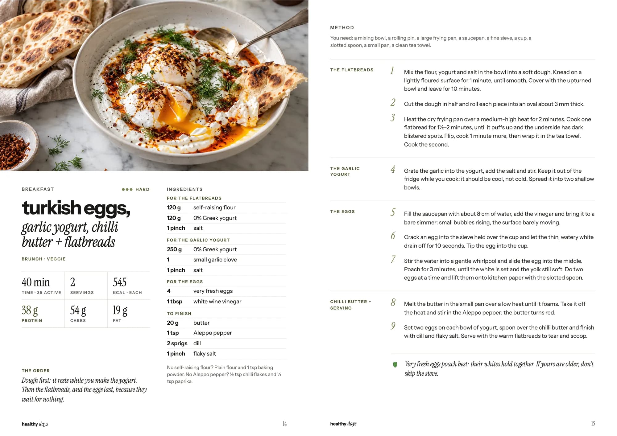 A two-page weekend recipe: turkish eggs with garlic yogurt, chilli butter and flatbreads